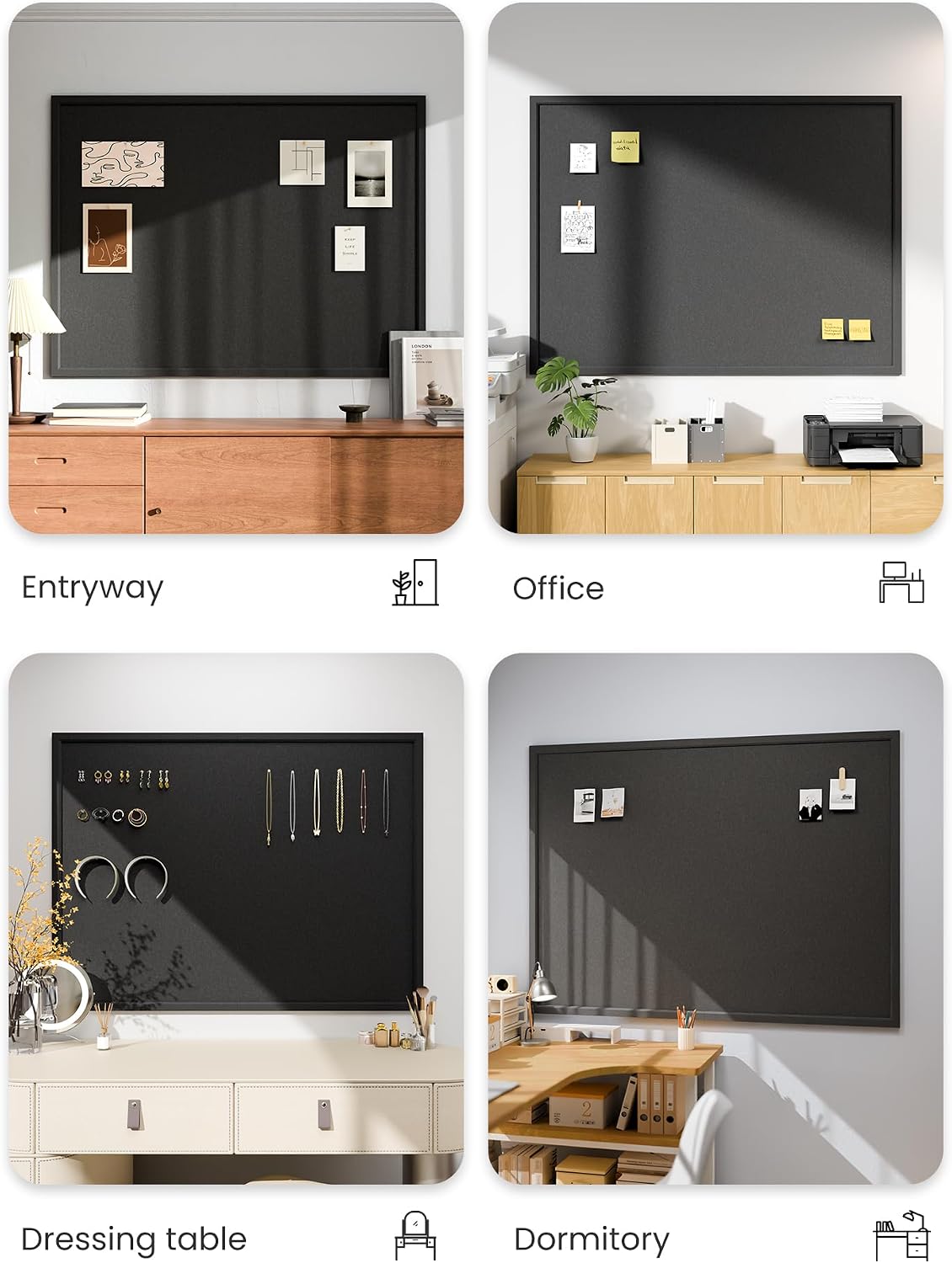 Fluxynara Framed Felt Bulletin Board, 47.2" x 35.4", Black