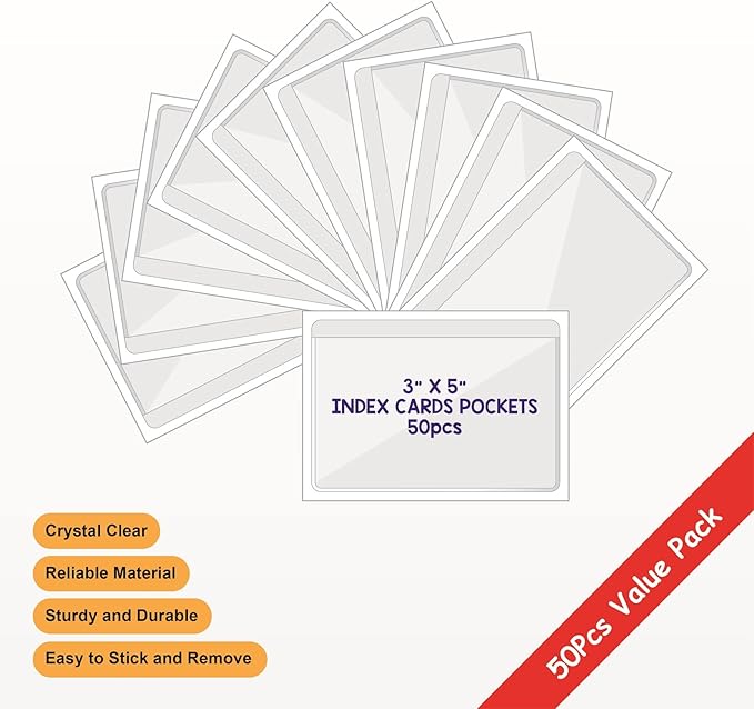 Clear Adhesive 3" x 5" Index Card Pockets - Image 2