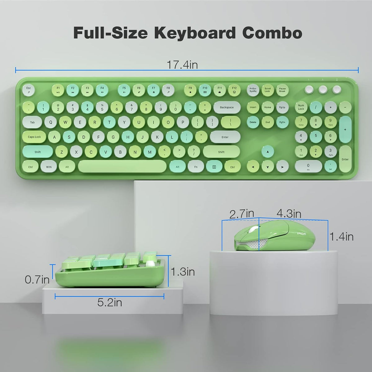 KNOWSQT Wireless Keyboard and Mouse Combo, Green 104 Keys Full-Sized 2.4 GHz ...