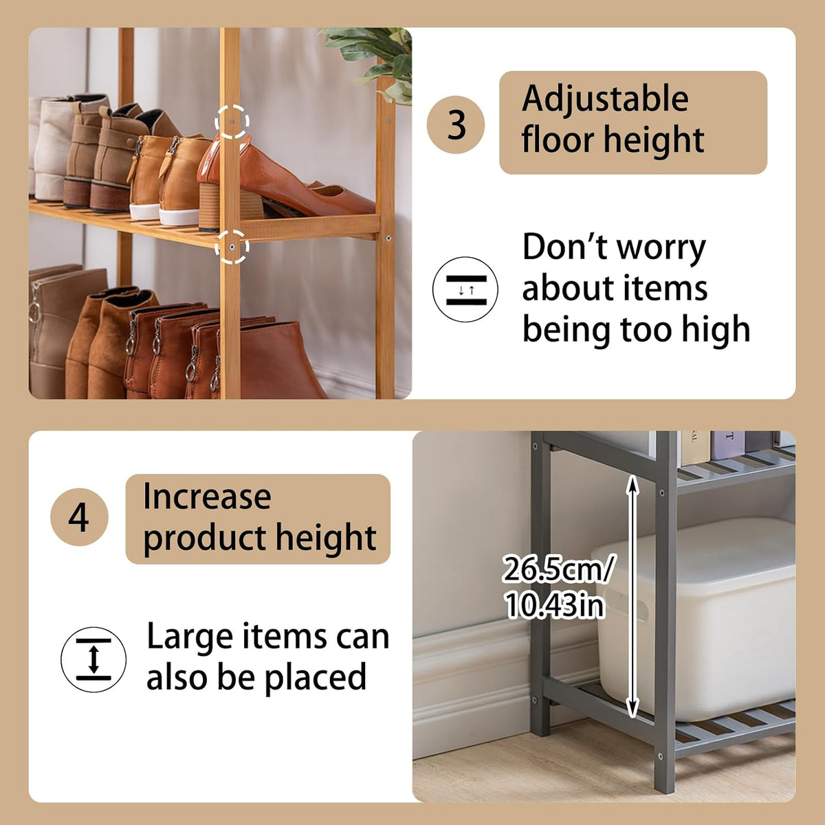 Bamboo Shelf, 3-Tier Bookcase Storage Shelves, Small Book Rack Shelving Unit,...