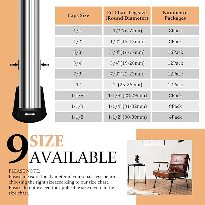 VOCOMO 1" Round Rubber Chair Leg Tips Caps, Chair Leg Floor Protectors - Image 6
