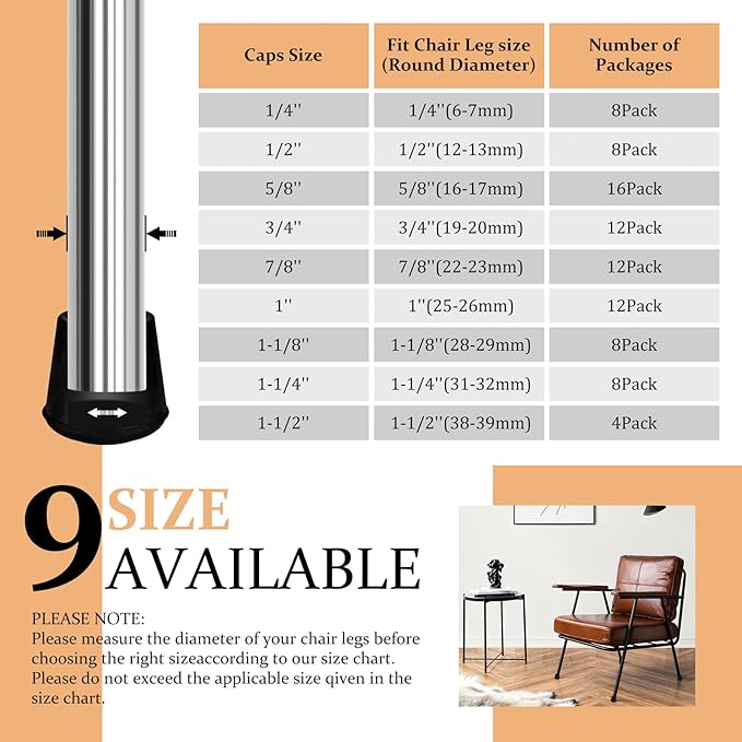 VOCOMO 1" Round Rubber Chair Leg Tips Caps, Chair Leg Floor Protectors - Image 6