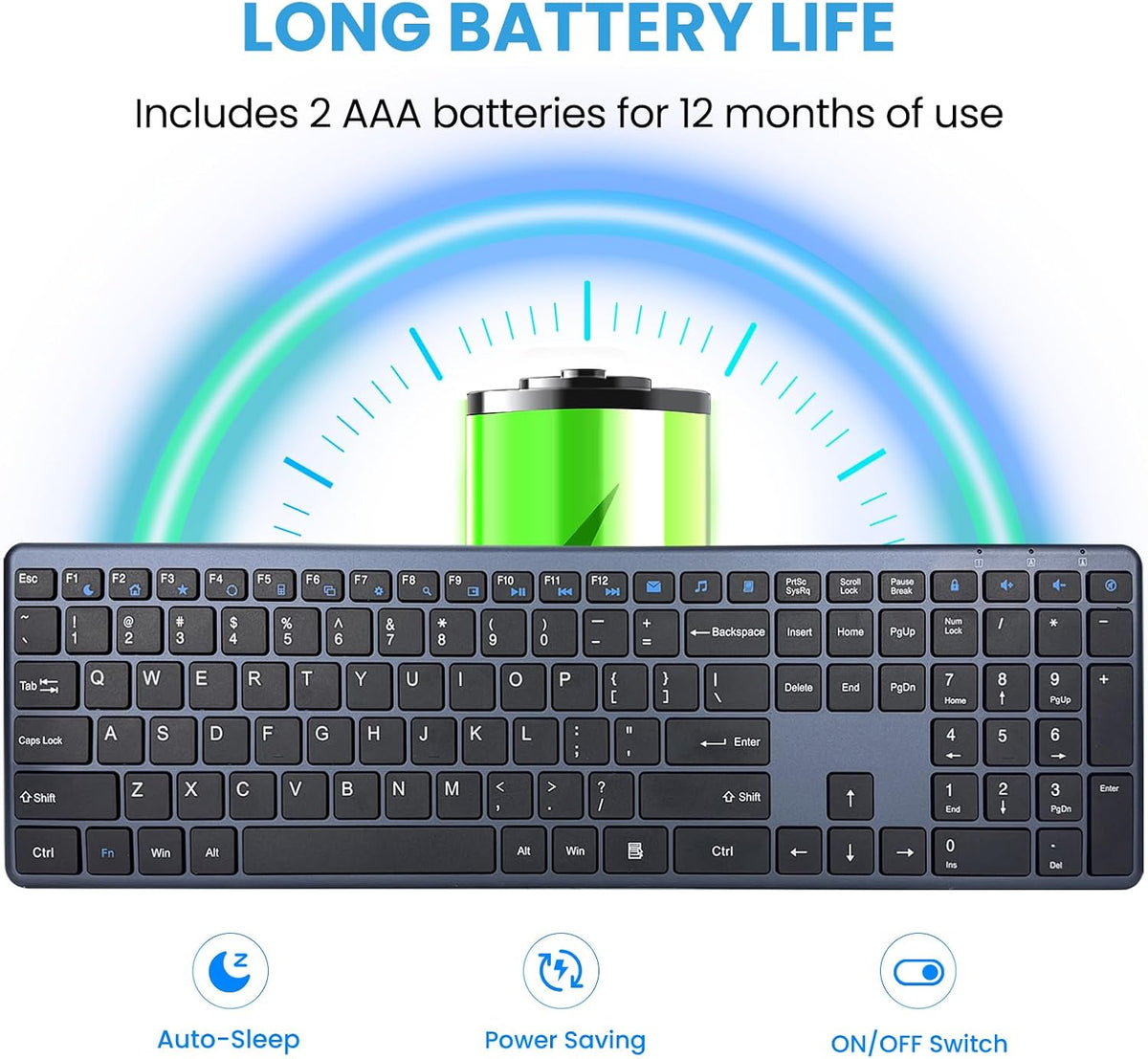 Wireless Keyboard-2.4G USB-A/Type-C Ultra Slim Quiet Full Size PC Computer Ke...