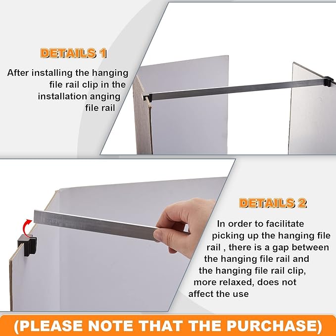 Epakh 8 Pieces Metal Hanging Divider Rail Clip File 4 Pieces File Cabinet Rails - Image 5