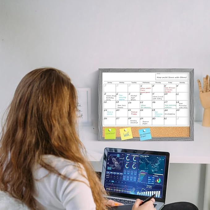 Calendar Whiteboard for Wall, 17x13 Inches Dry Erase Calendar Cork Board Combo - Image 9