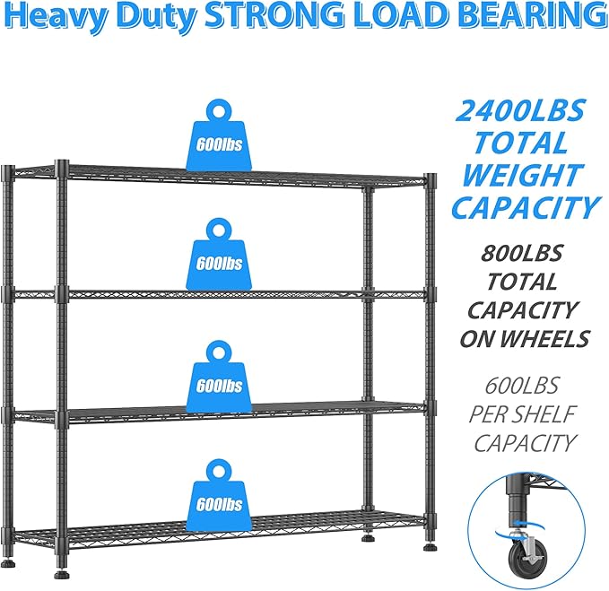 Homdox 4 Tier Heavy Duty Metal Wire Shelving - Image 5