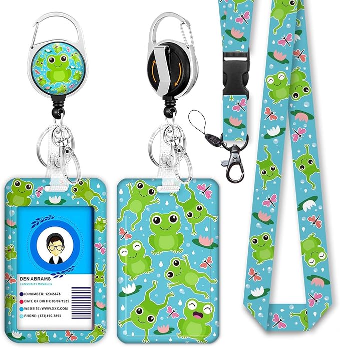 Frog Lanyards for Id Badges, Cute Badge Reel Heavy Duty by Giancomics