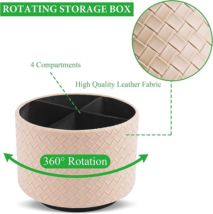 Hennaja Round Leather Art Supply Organizer, Remote Control Holder, 360 Degree - Image 3