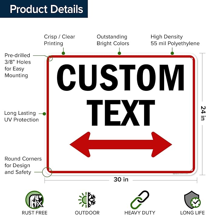 Custom Arrow, Custom Directional Sign, Two Way Arrow, 24x30 Inches, 55 mil - Image 6