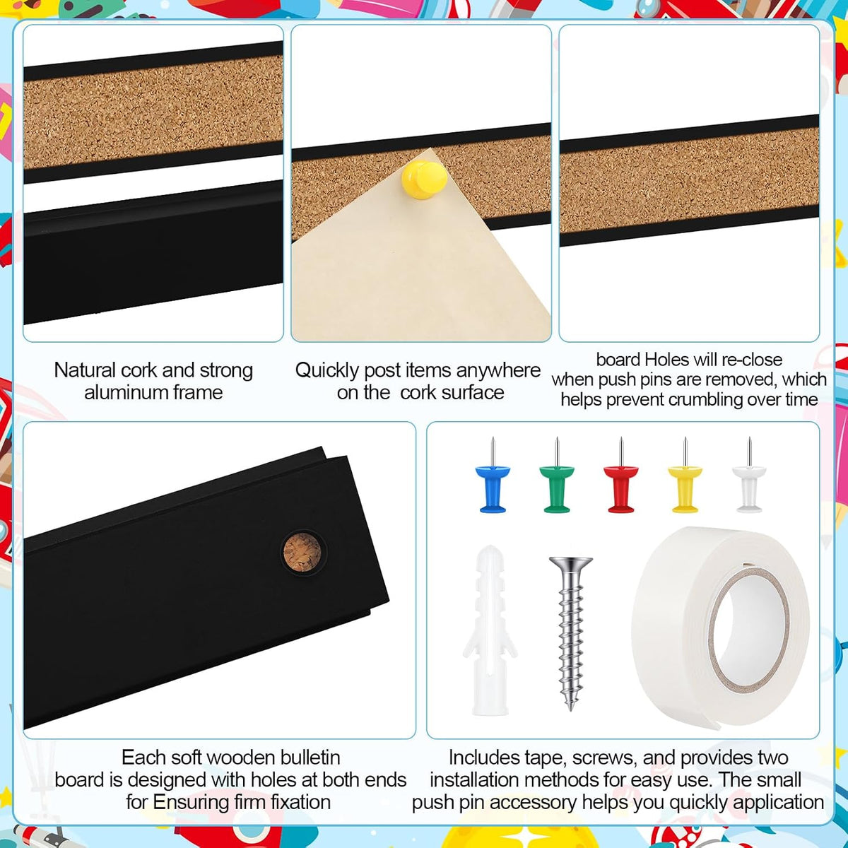 Threehoney 5 Pcs Cork Board Strip for Wall Cork Strips, 48'' x 1"