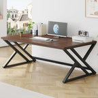 LVB Walnut Large Office Desk, Modern Long Wood Metal Computer Desk 78.7 in | Industrial Rustic Double Workstation Desk for Two People, Vintage PC Executive Work Study Writing Computer Table for Home
