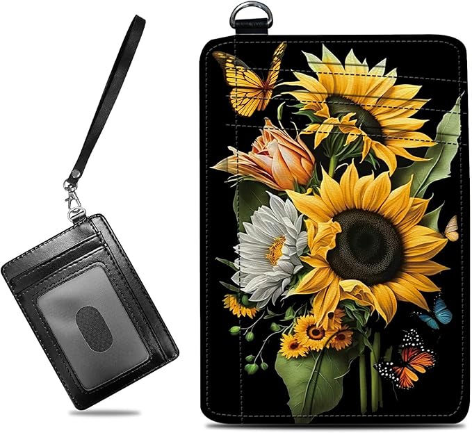 BWEGRHE Small Travel Wallets, Sunflowers Butterfly Slim Minimalist Front Pocket by BWEGRHE
