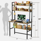 40 Inch Desk with Shelves, Computer Desk with Hutch | Home Office Desk with Bookshelf, Study Table with Storage Shelf for Study/Writing/Workstation, Brown