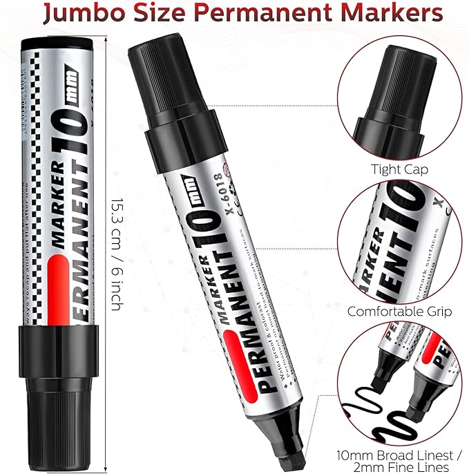 Thenshop 24 Pack Jumbo Permanent Markers Bulk: Large Chisel Tip Permanent - Image 2