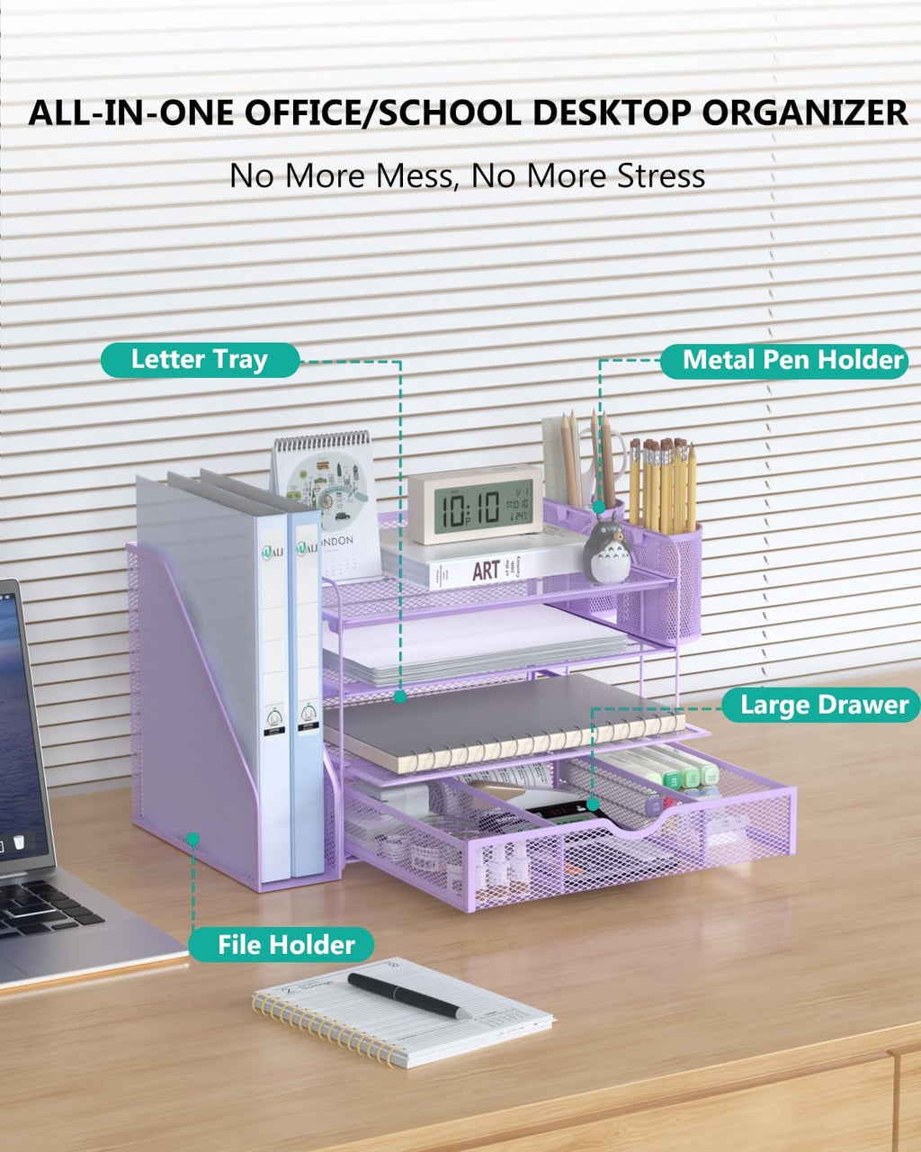 wali desk file organizer, 4 tier desktop paper shown in use