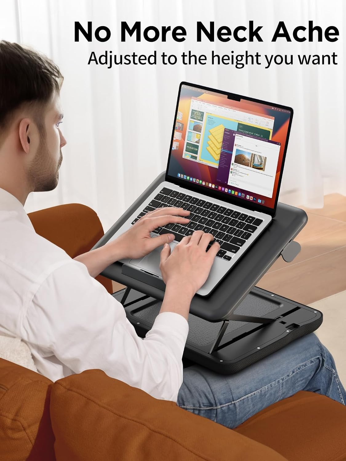 SAIJI Height & Tilt Adjustable Lap Desk, Portable Laptop Stand for Bed