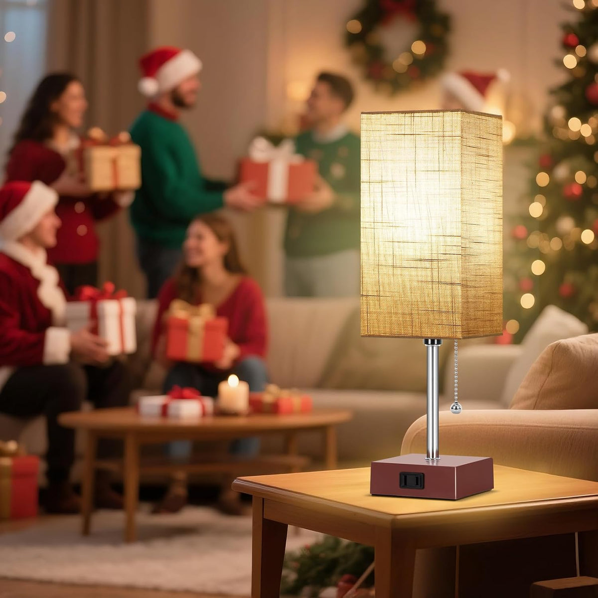 PLMMY Bedside Table Lamp for Bedroom Nightstand, 3 Color Pull Chain Nightstan...