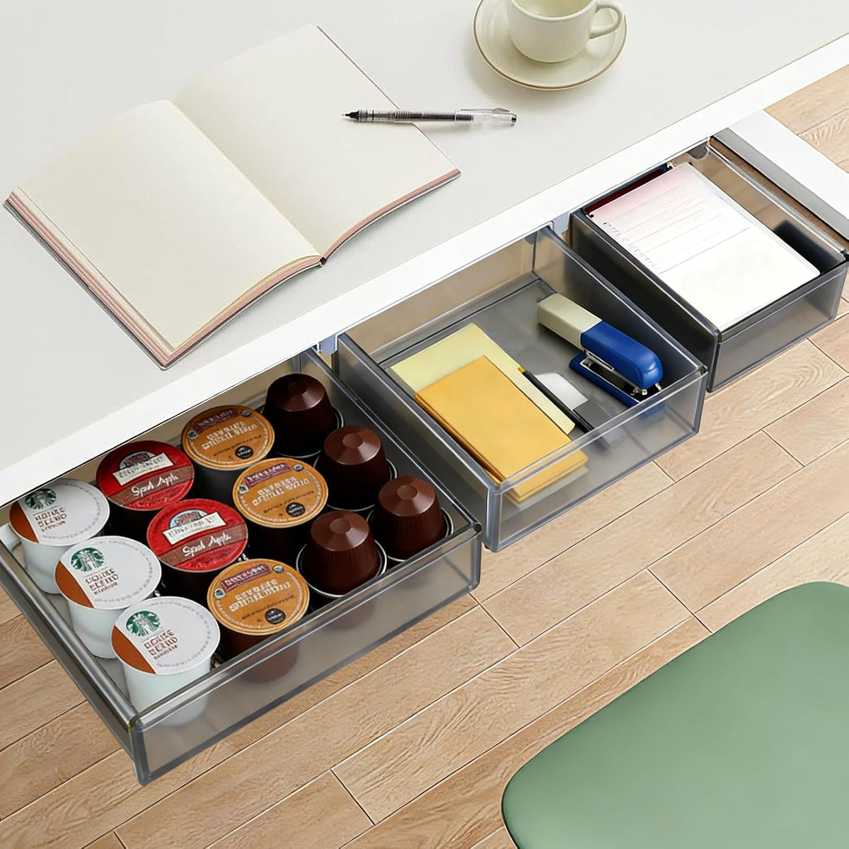 Under Desk Drawer Set of 3, Slide-Out Under Desk Storage Drawers (Large/Mediu...