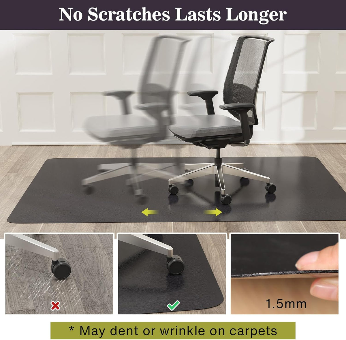 3'×5' Black Floor Protector for Home, Waterproof No Spill Floor Desk Mat | Vinyl Plastic Easy Cleaning Area Mat for Hardwood Floor, Kitchen, Pet Feeding Area