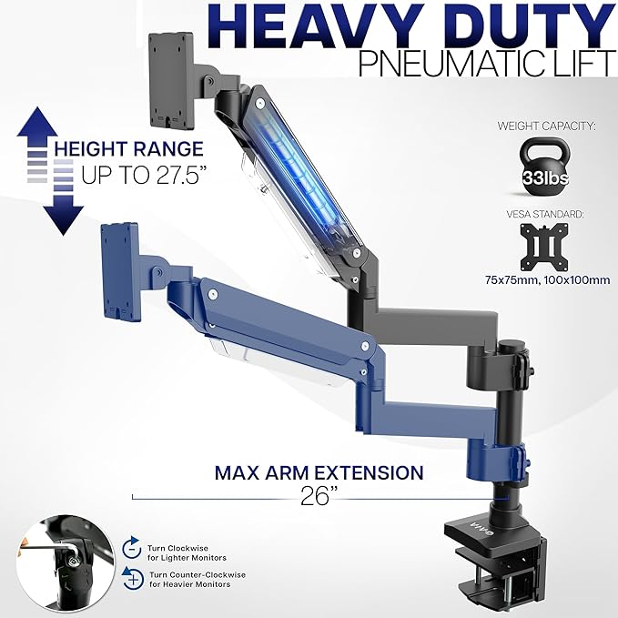 VIVO Premium Aluminum Single Screen Pneumatic Spring Monitor Arm Desk Mount - Image 6