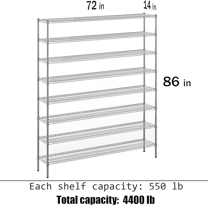 Regal Altair 14" Deep x 72" Wide x 86" Height Wire Shelving Kit | 8-Tier | NSF - Image 3