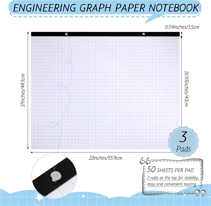 Fainne 3 Pcs Large Engineering Graph Paper Pad Giant Drafting Pad Blueprint - Image 2