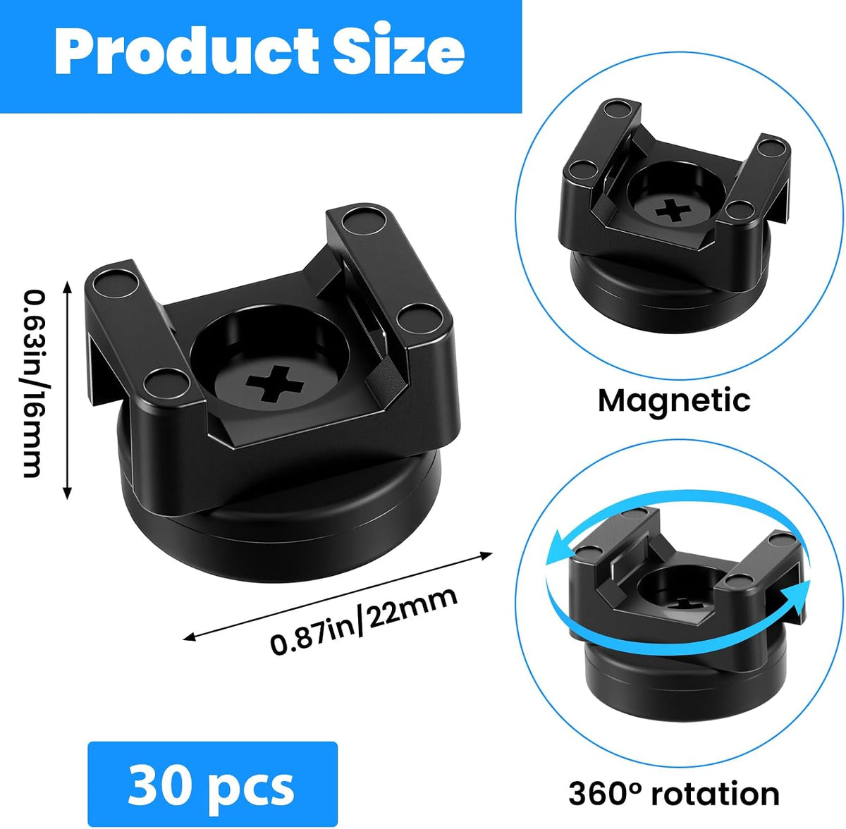 30 Pack Magnetic Zip Tie Mount Base Heavy Duty Magnetic Cable Zip Tie Base, W...