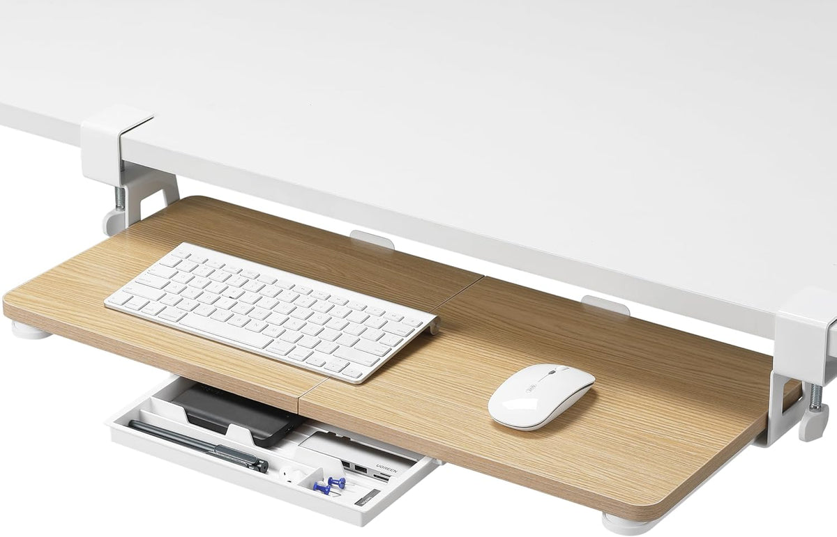 ETHU Under Desk Keyboard Tray with C-Clamp, 26.77x11.81, Oak