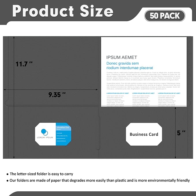 Two Pocket Folders, PANDRI 50 Pack 2 Pocket Folders, Letter Size Paper File - Image 2