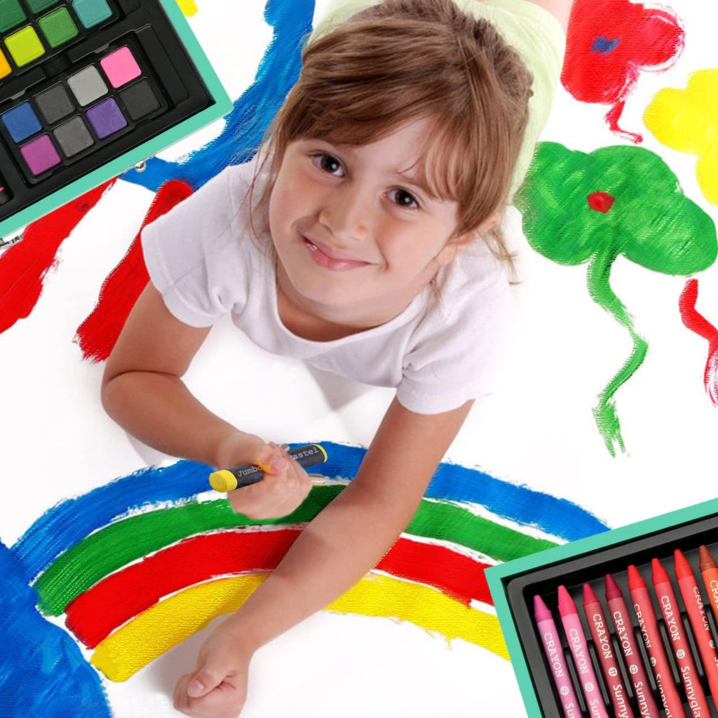 sunnyglade 145 piece deluxe art set wooden art, side view