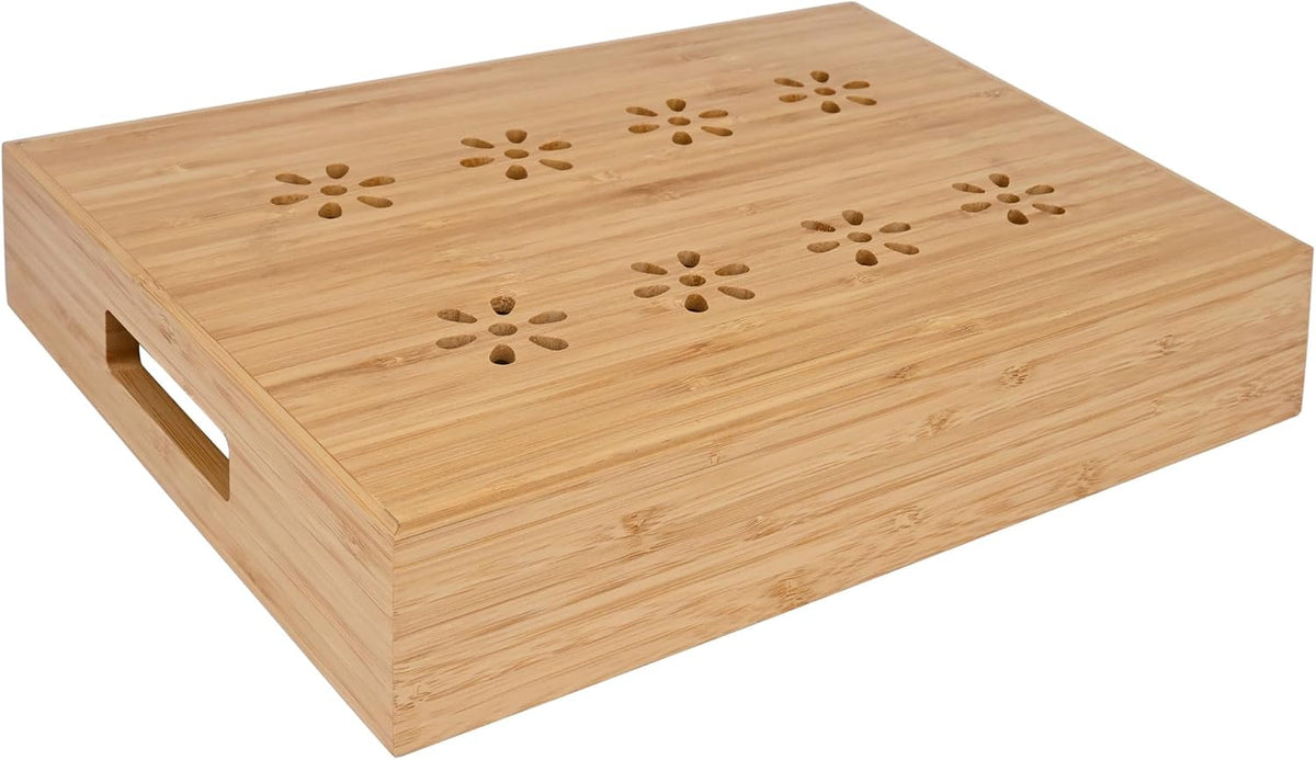 Natural Bamboo Storage Tray with 5 Custom Dividers, Deep Drawer Organizer for...