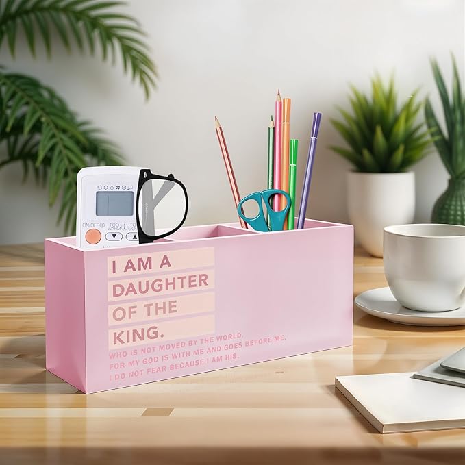 Exqcom Pink Christian Makeup Brush Holder, Daughter of the King Bible Verses - Image 3