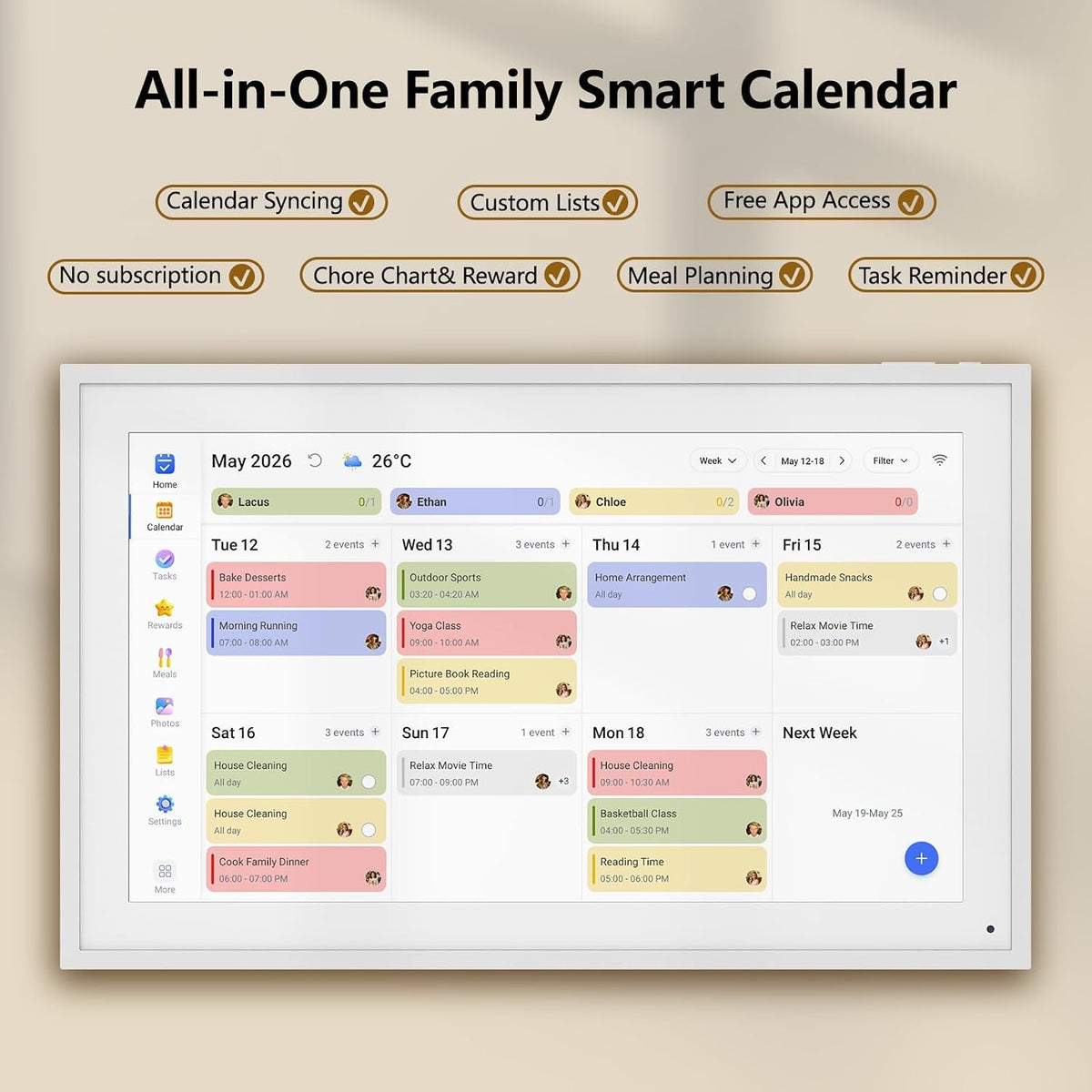 15.6" Digital Calendar Family Electronic Calendar & Chore Chart,Wall...