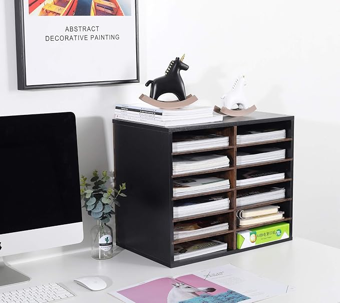 TQVAI Wood Literature Organizer, 12 Slots Hold 6000 Sheets A4 Papers, Wooden - Image 2