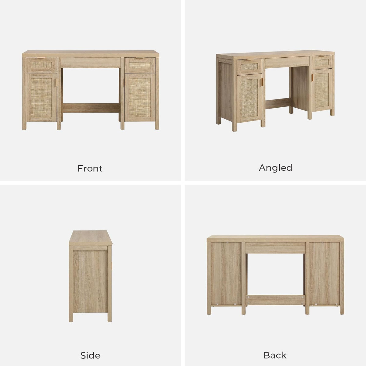 SICOTAS 52" Rattan Vanity Desk with 3 Drawers & 2 Cabinets, Vanity T...