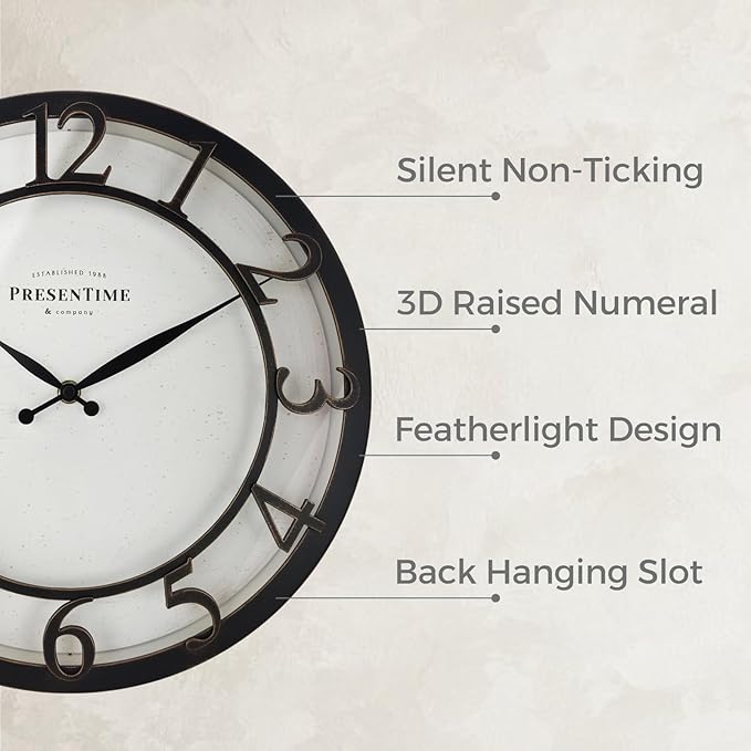 Presentime & Co 13" Farmhouse Series Wall Clock, Vintage Style, Retro Clock - Image 2