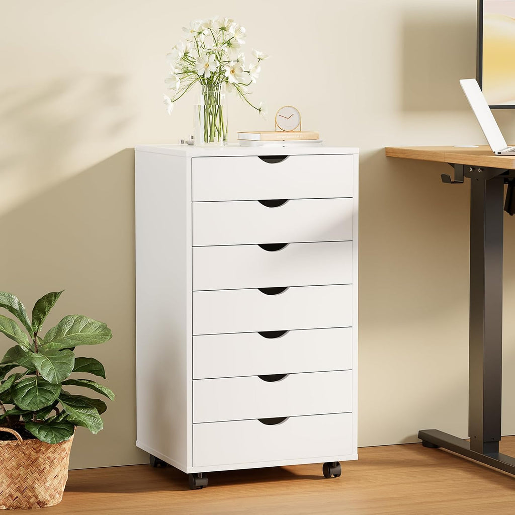sweetcrispy 7 drawer rolling storage cabinet with wheels on a desk or shelf