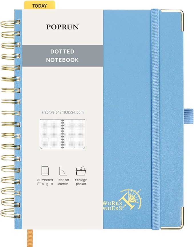 POPRUN Spiral Dotted Journal Notebook, 7-1/4" x 9-1/2" by POPRUN