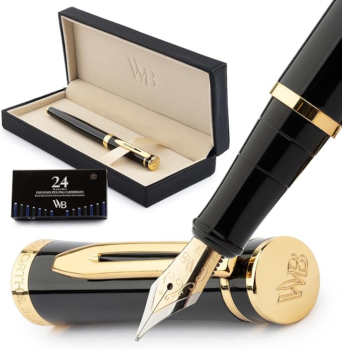 Wordsworth & Black Fountain Pen Set, 18K Gilded Fine Nib, Includes 24 Pack Ink by WordsworthBlack