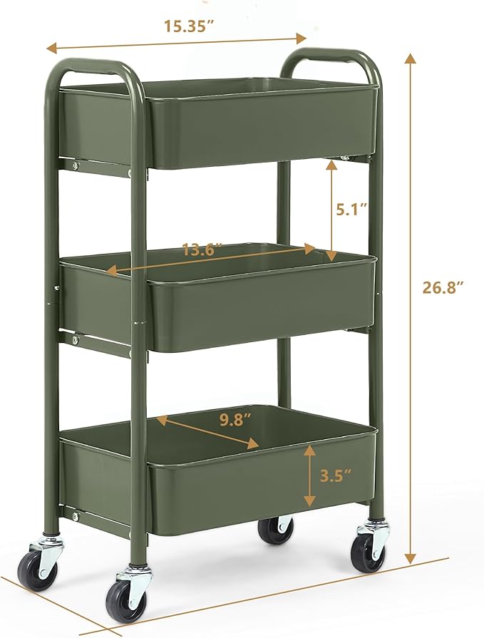 SunnyPoint 3-Tier Delicate Compact Rolling Metal Storage Organizer - Image 6