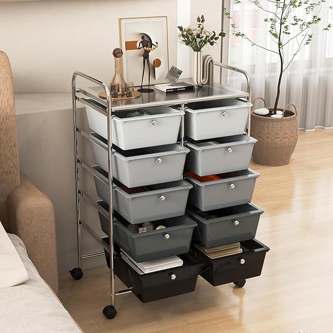 LDAILY 10 Drawer Rolling Cart, Storage Cart Organizer on Wheels, Drawer Cart - Image 2