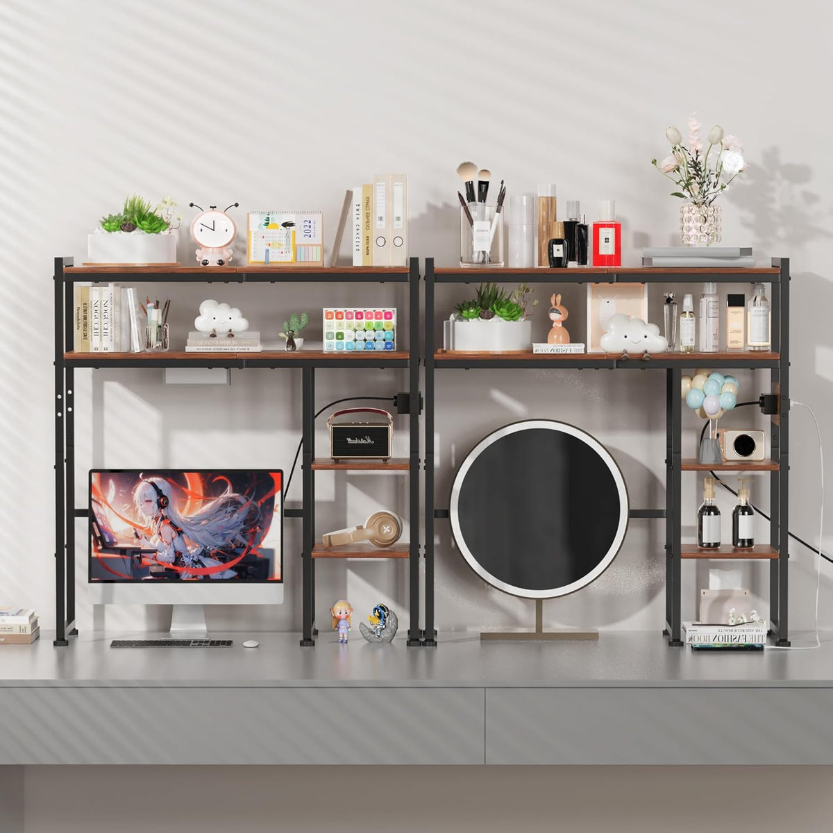 Aetheris Desktop Organizer Shelf, 30" Wooden Office Storage Rack with Ou...