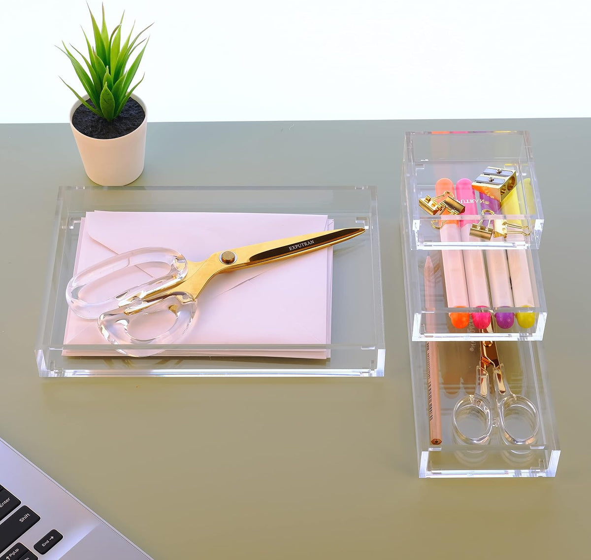 Clear Acrylic Desk Organizer for Office or Home Desk Drawer Dividers, Makeup ...