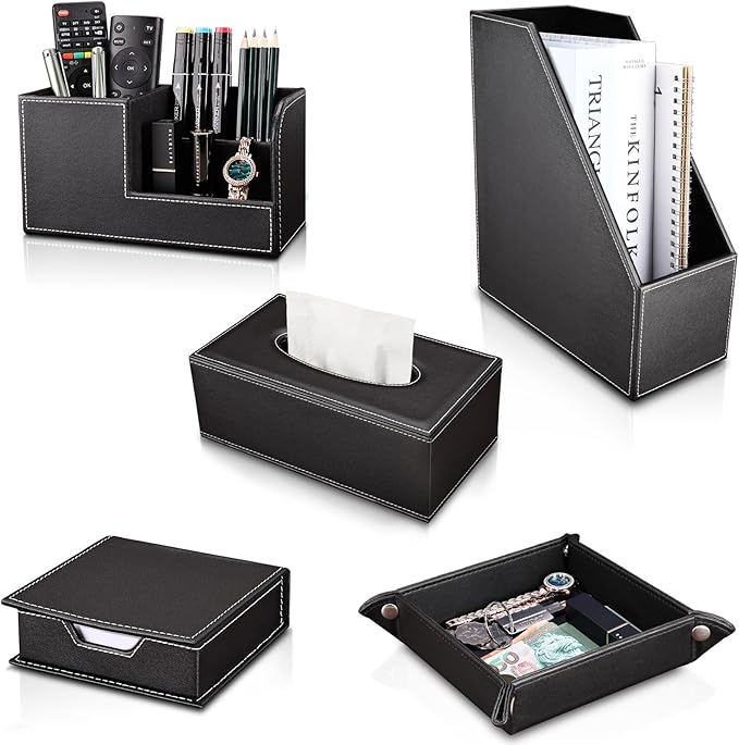 KINGFOM 5 PCS/SET Pu Leather Desk Organizer File Holder Accessories, Magazine - Image 2