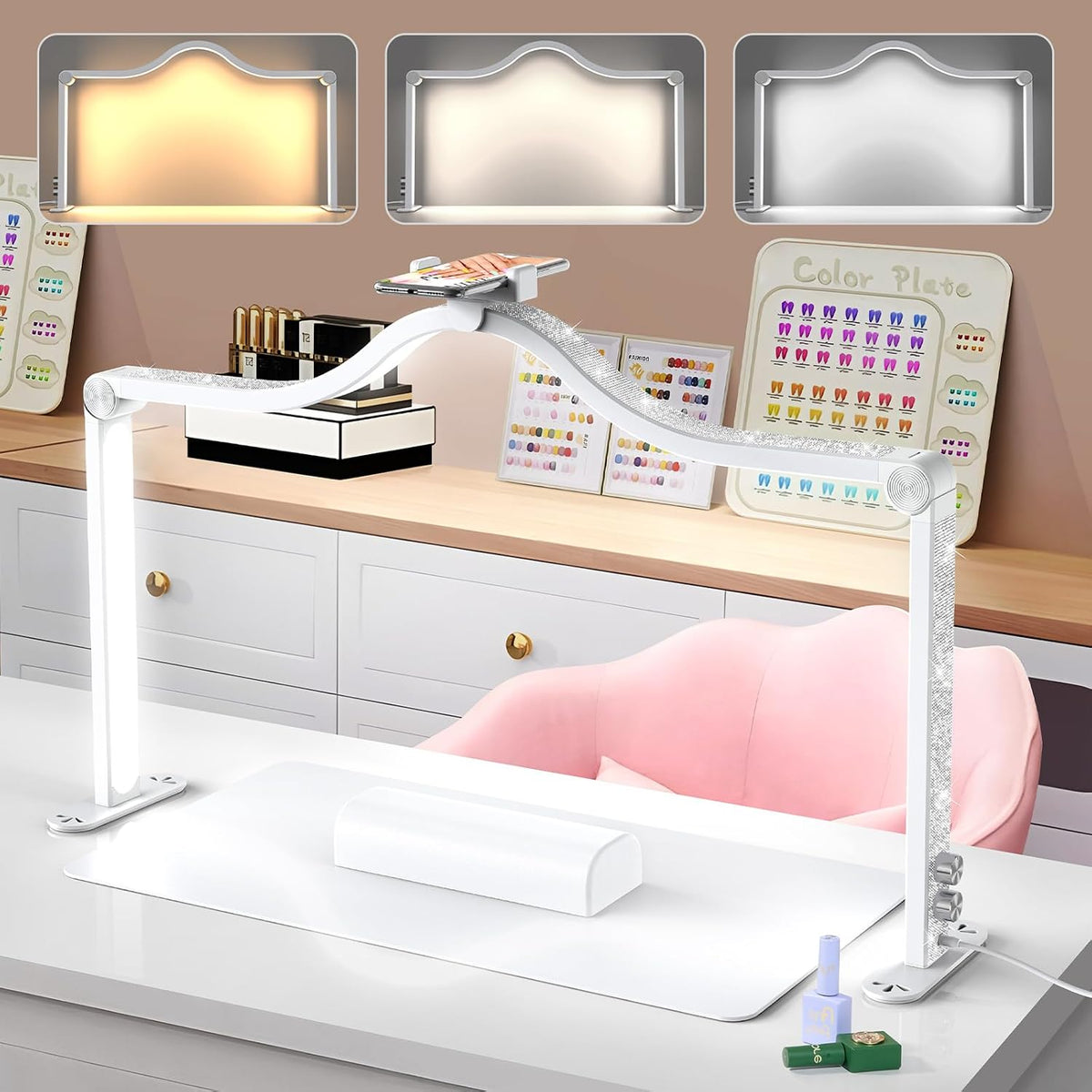 Yokilly Arc Half Moon Light: 34" Shadow-Free Large Nail Light for Desk
