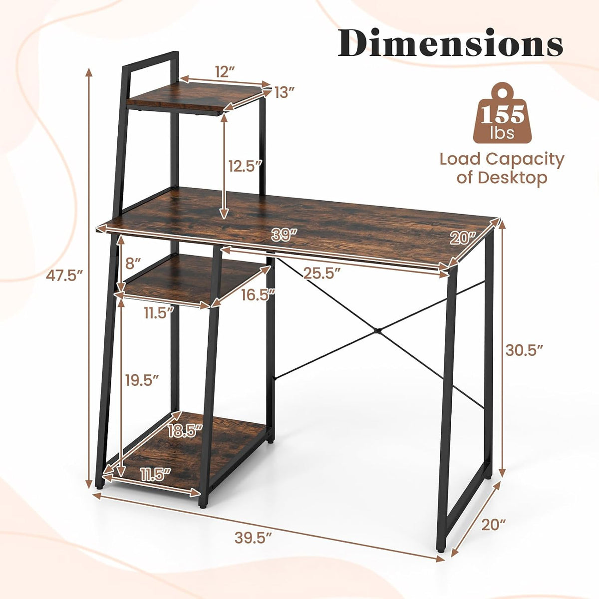 Tangkula Computer Desk with Shelves, Space Saving Home Office Desk with 3-Tie...