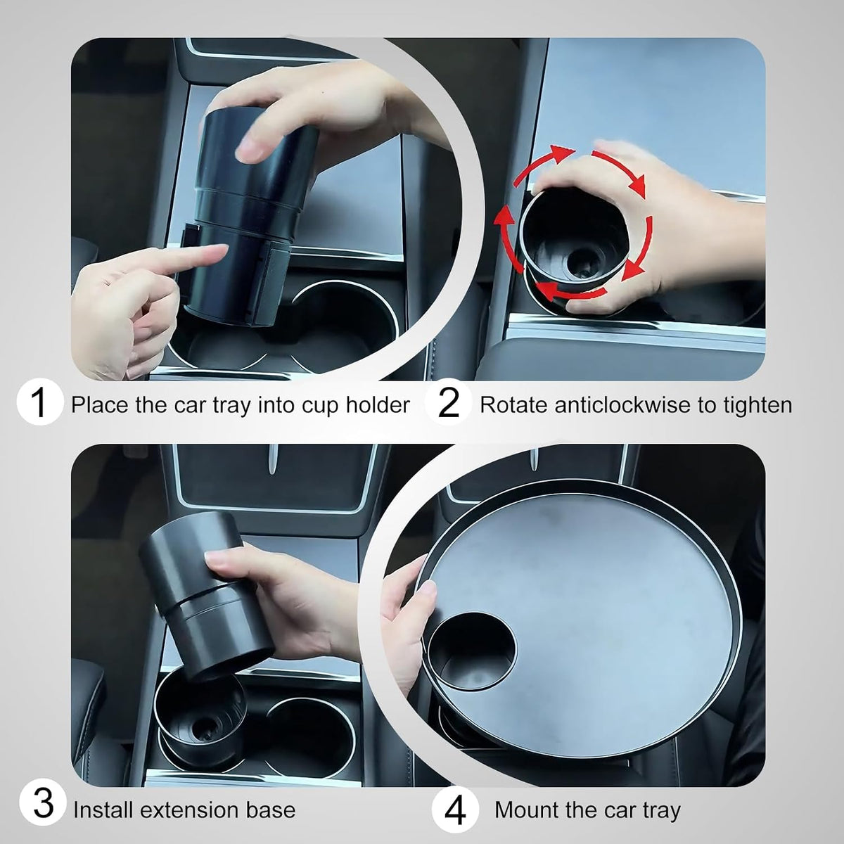 Car Tray 360° Rotating Cup Holder Table Organizer for Car Center Console Car ...