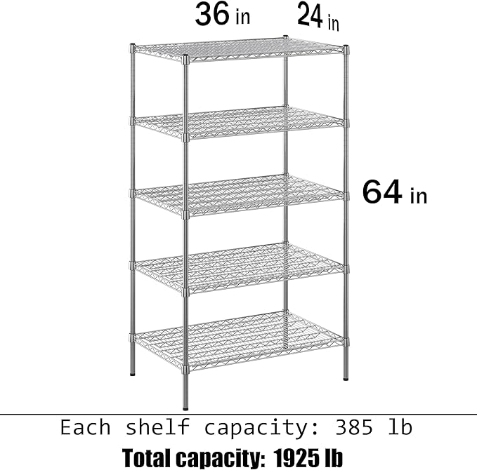 Regal Altair 24" Deep x 36" Wide x 64" Height Wire Shelving Kit | 5-Tier | NSF - Image 3