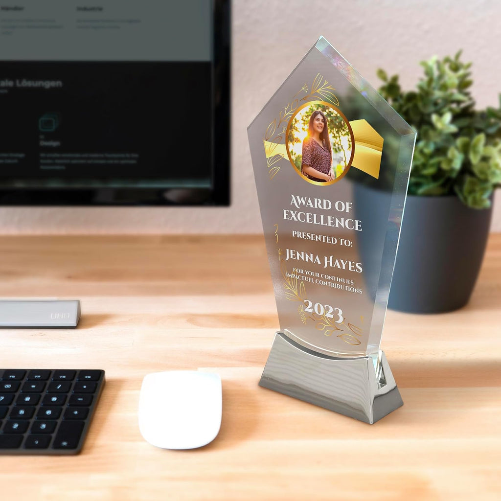 9 1/4" Personalized Award Glass Plaque, Personalized as Awards and Trophies, Glass Awards Plaques as Retirement and Employee of the Month Plaque, Appreciation and Leadership Gifts Designs (Design 6)