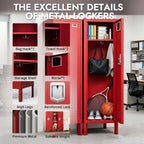 KAER Red Locker 54" H Metal Storage Locker Lockable Kid Sport Locker Employees Steel Locker with Door Shelf Mirror & Hooks for Home School Gym Office